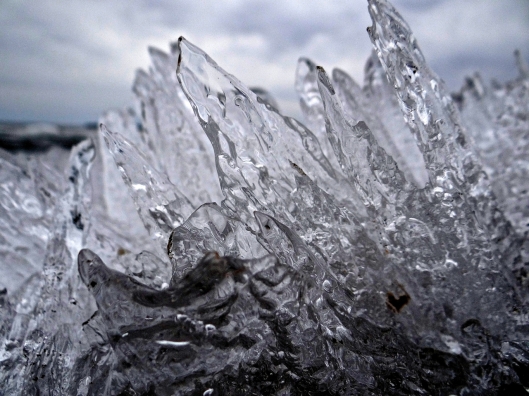 As the pack-ice melts it forms into cylindrical crystals which beak into shards